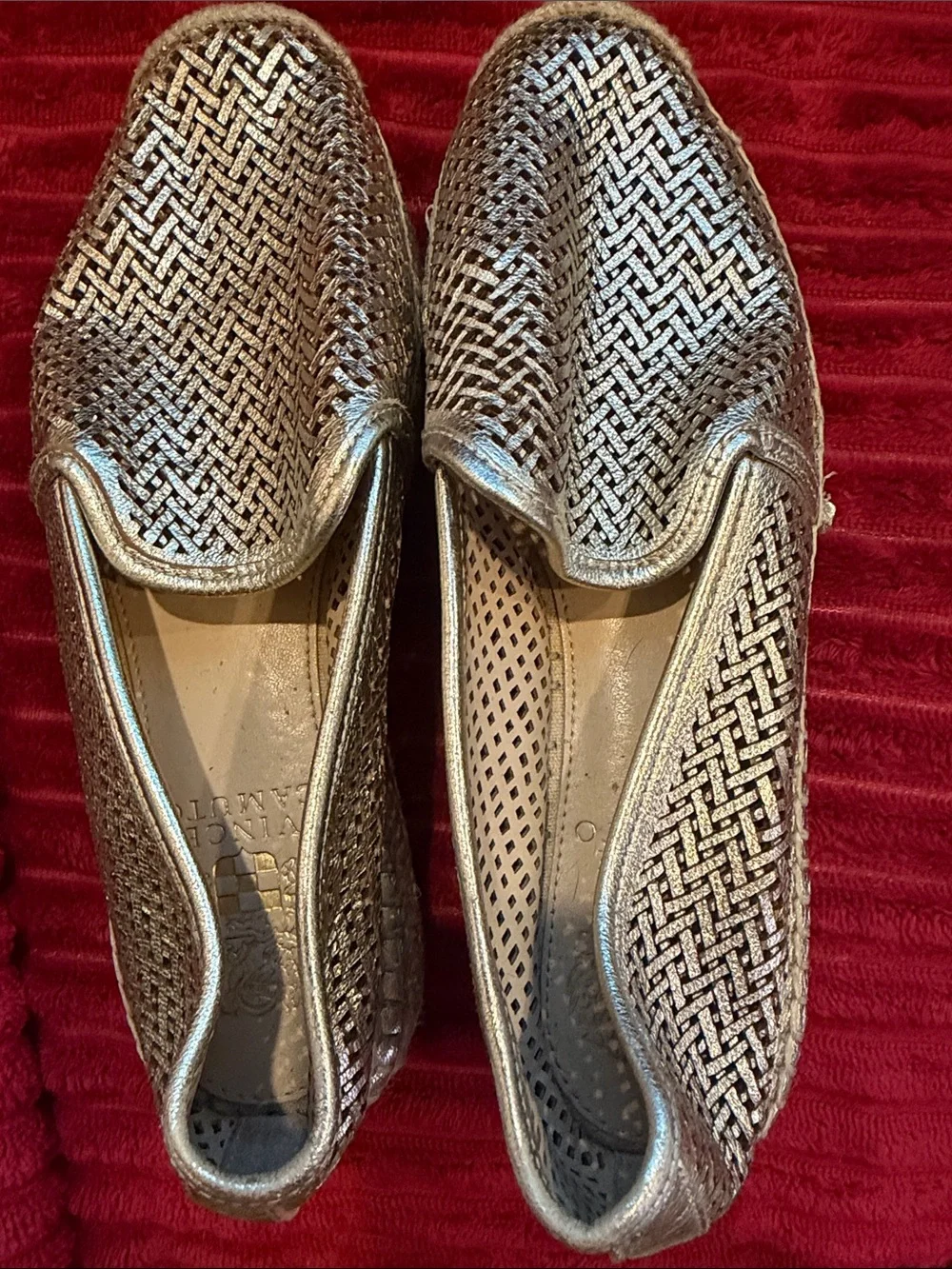 Vince Camuto Metallic Woven Slip-On Loafers - Silver